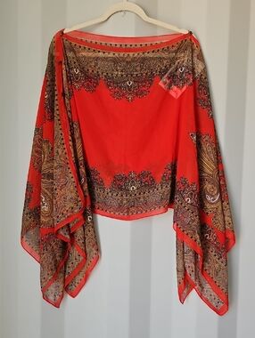 Pineapple Moon Red Scarf Or Caftan With Fleur Des Lis Pattern